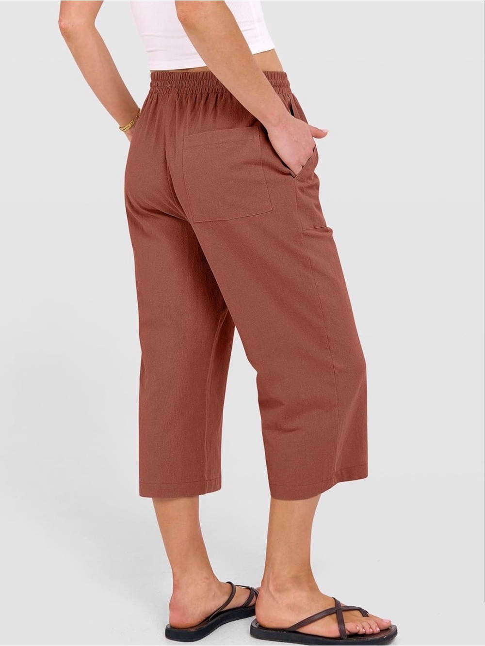 Women’s Drawstring Crop Pants in Rust - Picture 2 of 6